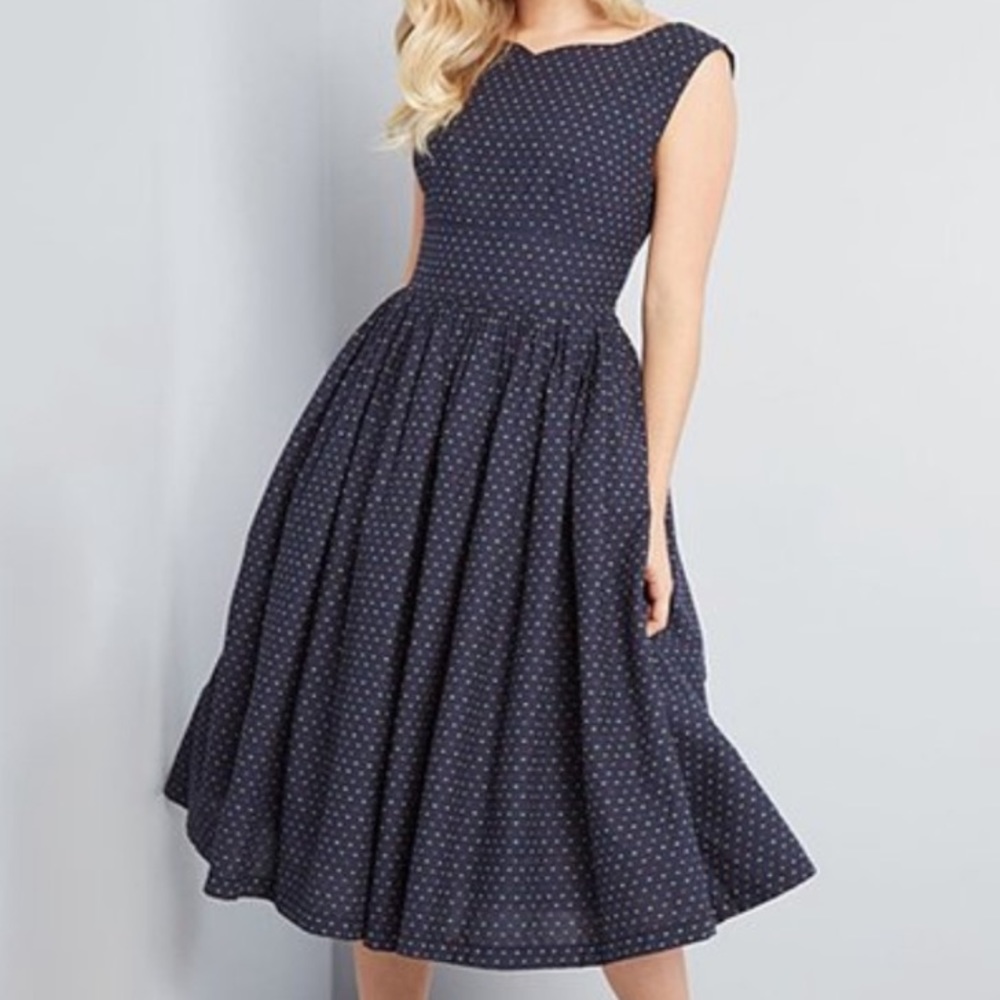 Modcloth Navy Polka Dot Midi Dress